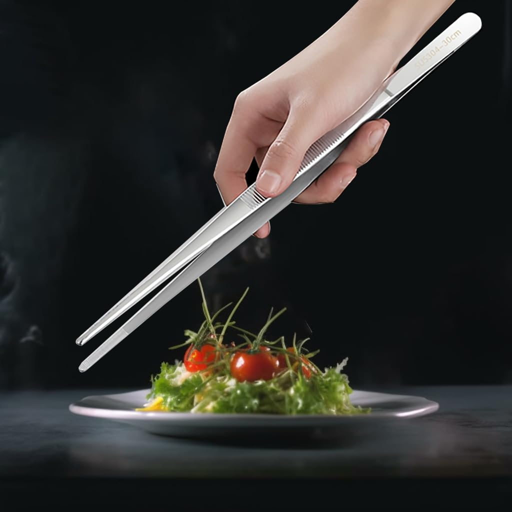 Kitchen Tweezers Fine Tweezer Tongs, Extra-Long Stainless Steel Cooking Tweezers Cooing Tong Dishwasher Safe image number 2