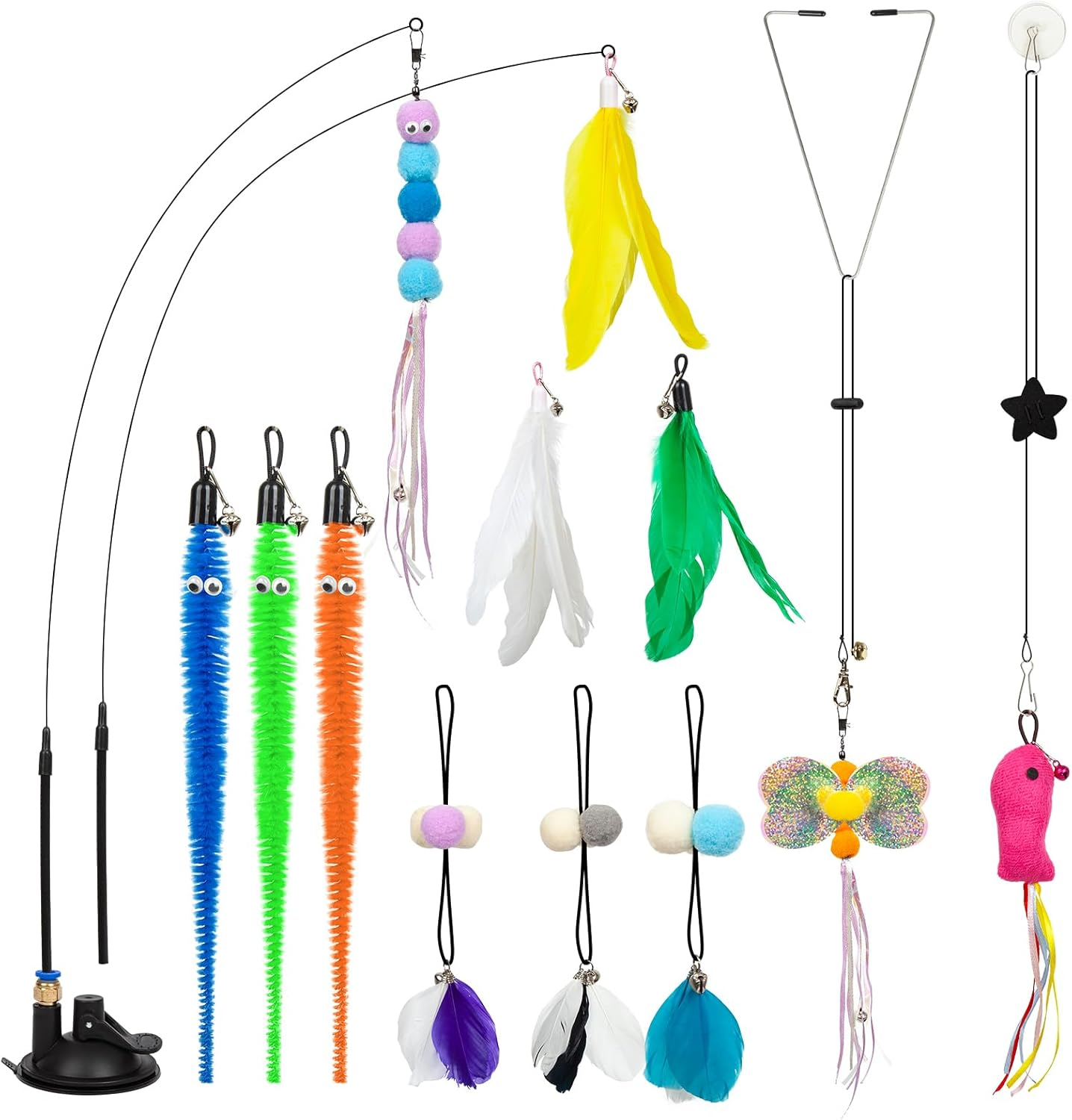 4-In-1 Interactive Cat Toys for Indoor Cats, Feather Teaser Cat Wand Toy with Suction Cup, Triangle Hook & Adhesive Hook, 12 Pack image number 2