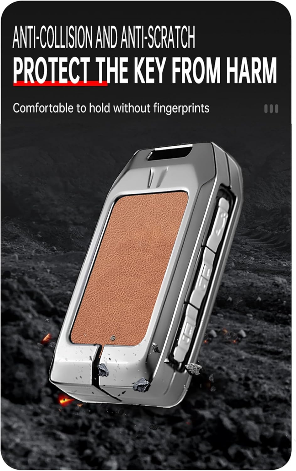 Ontto Car Key Holder Fit for 2017-2025 XC40 XC60 XC90 S60 S90 V60 V90 Polestar 1/2/3,Key Fob Shell Case with Clear TPU Front Cover,Metal and Leather Key Cover,Grey - Braided-Keychain-Black image number 6