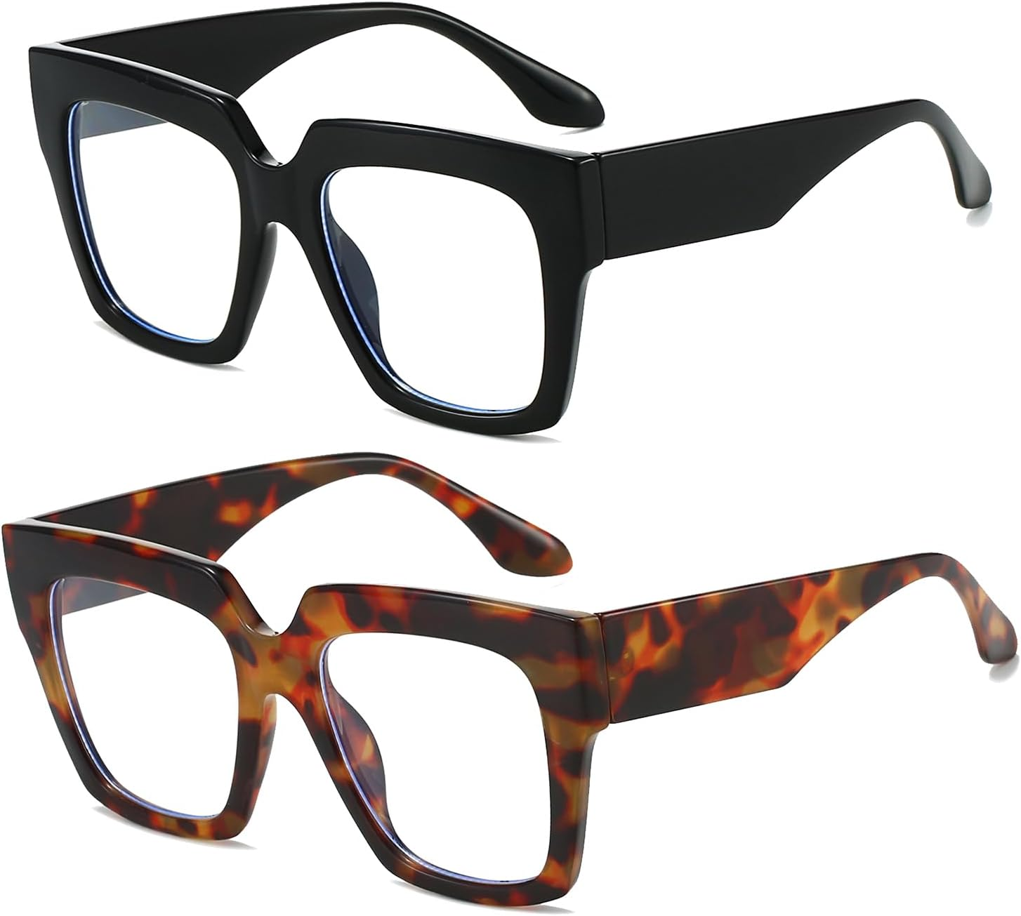 LJCZKA Oversized Square Blue Light Glasses for Women Men Computer Glasses Thick Frame anti Eyestrain for Reading, Texting & Gaming