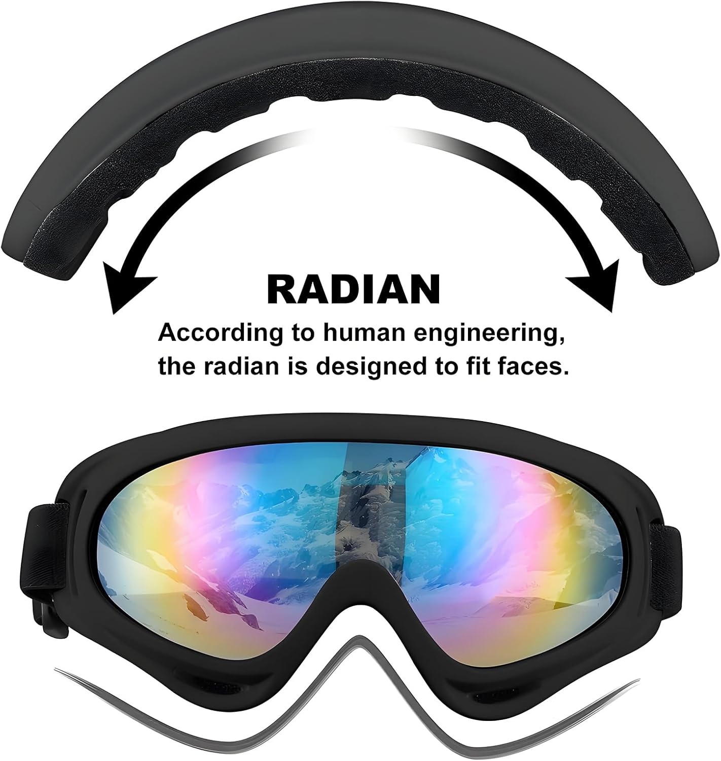 Ski Goggles, Motorcycle Goggles, UV Protection, Adjustable Snowboard Snow Goggles for Men, Women, Adult, Youth image number 5