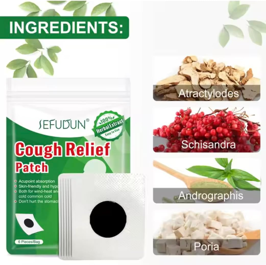 Herbal Cough Relief Patch &ndash; 100% Natural Extracts &ndash; Easy-To-Use, Skin-Friendly & Hypoallergenic &ndash; Gentle Support for Comfort &ndash; 6 Patches per Bag