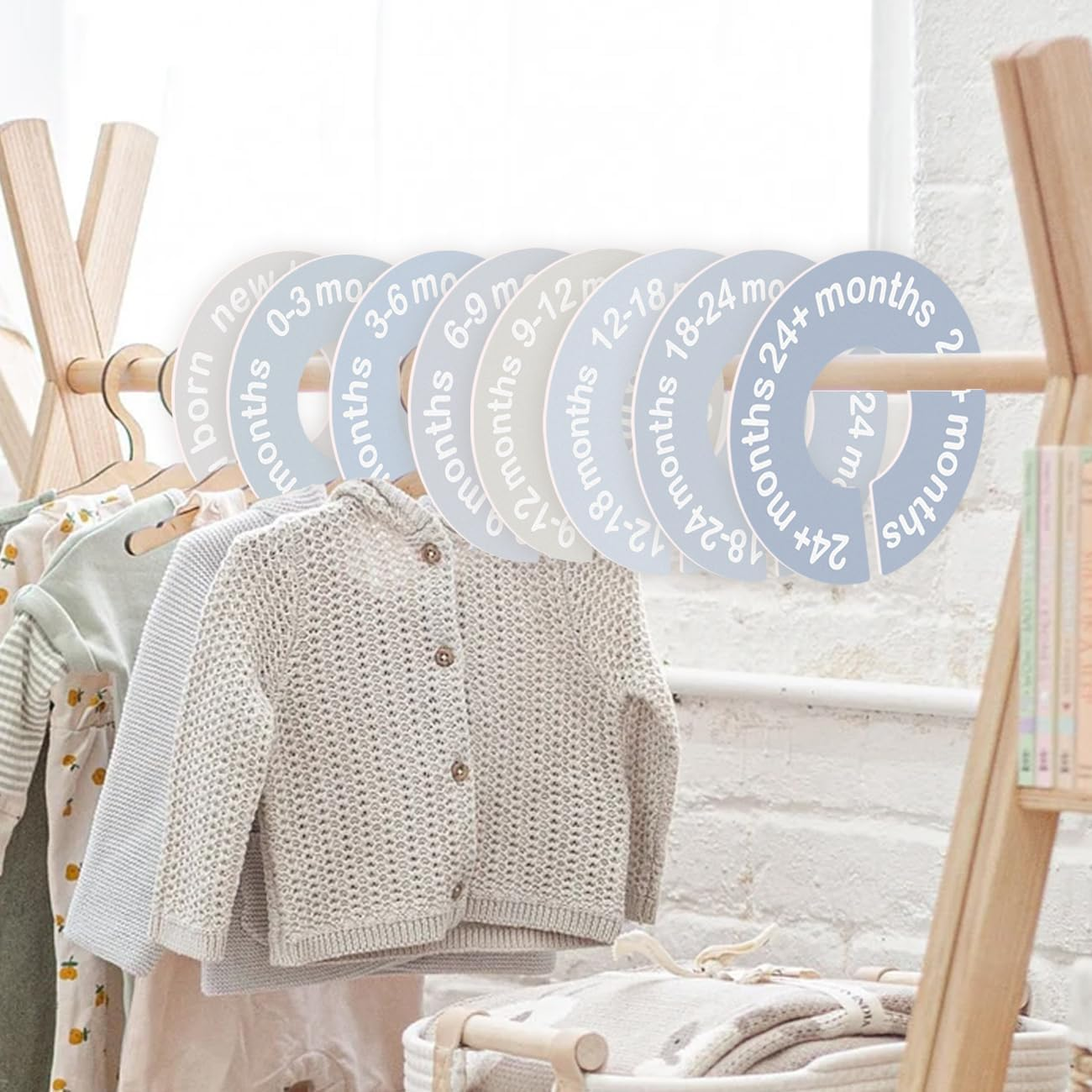 Baby Closet Dividers for Clothes 0-24 Months, 8 Pack Mini round Size Markers, Double-Sided, Fits Most Rods, Blue Nursery Clothing Organizer & Wardrobe Decor image number 3