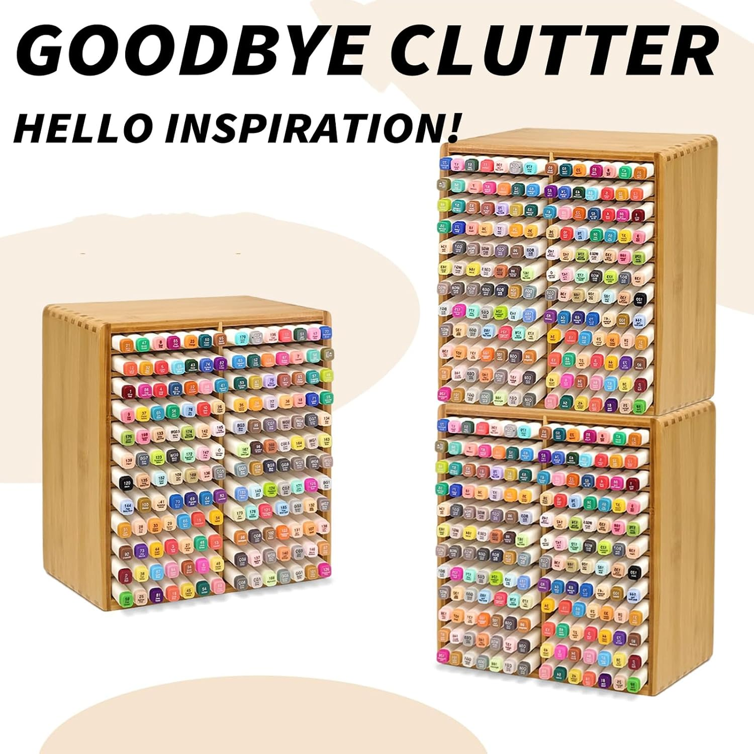 168 Markers Bamboo Marker Organizer, Desk Pencil Holder Markers - Art Marker Storage Rack with 24 Compartments, Vertical Marker Holder Shelf for Acrylic Paint Pens image number 4