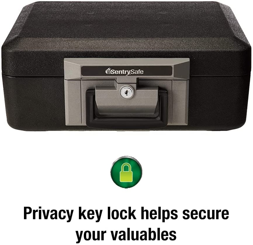 Sentrysafe Fireproof Safe Box with Key Lock, Chest Safe with Carrying Handle to Secure Valuables and Jewelry, 0.25 Cubic Feet, 6.3 X 15.3 X 12.1 Inches, 1160 image number 2