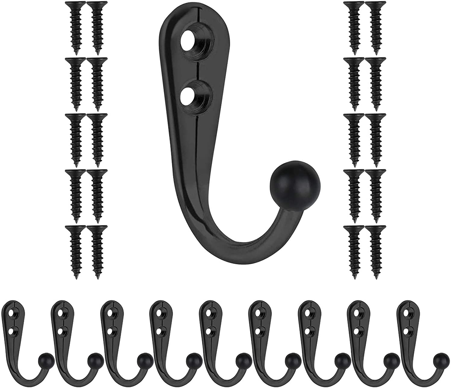 10 PCS Coat Hooks Wall Mounted, Premium Black Heavy Duty Metal Wall Hooks for Hanging Coats, Wall Hook, Coat Hook, Towel Hooks for Hat Keys Closet Bag Backpack Hanger Farmhouse with 20 Screws