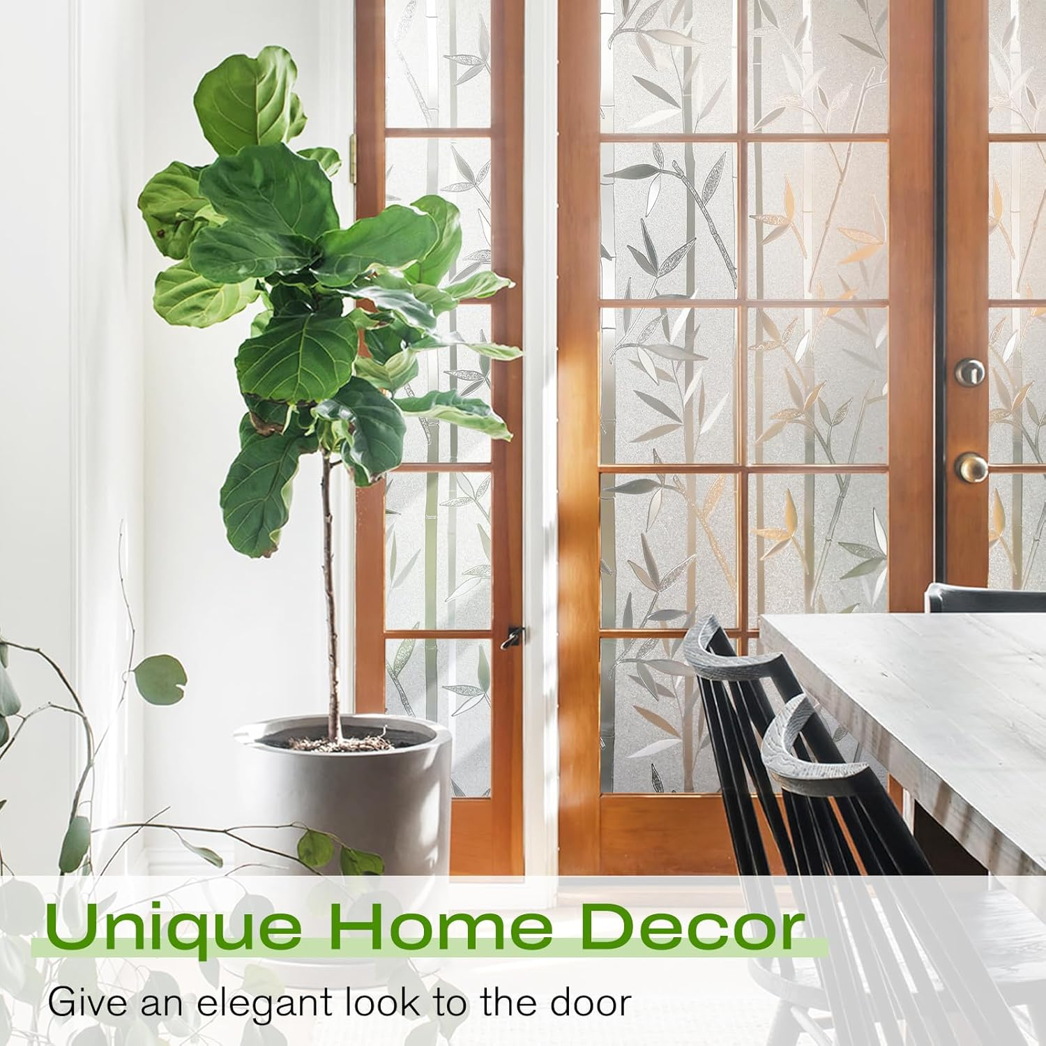 Rabbitgoo Bamboo Window Film Stained Glass Window Privacy Films Frosted Window Covering Decorative Window Cling Non-Adhesive Removable Window Decal No Glue Window Sticker for Home 60 X 200 Cm image number 2