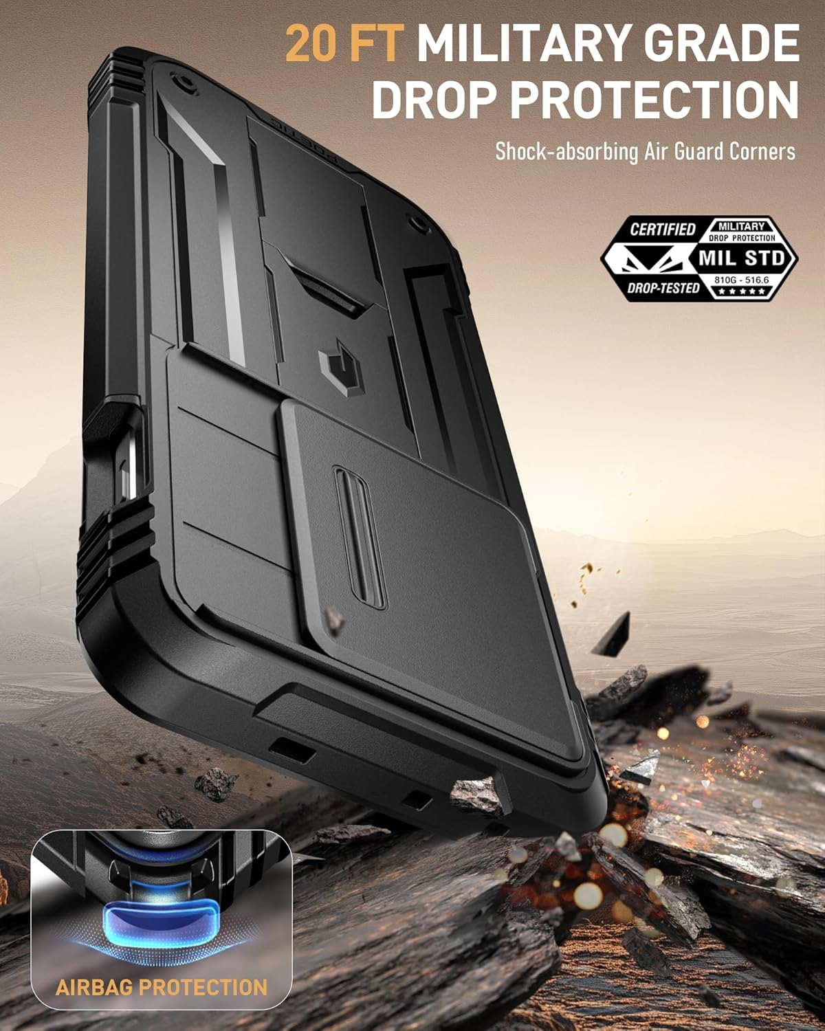 Poetic Revolution Case for Oneplus 13 5G, [Slide Camera Cover], Built-In Screen Protector [Work with Fingerprint ID], [2 Front Frame] Full Body Rugged Shockproof Case with Kickstand, Black - Blue image number 6