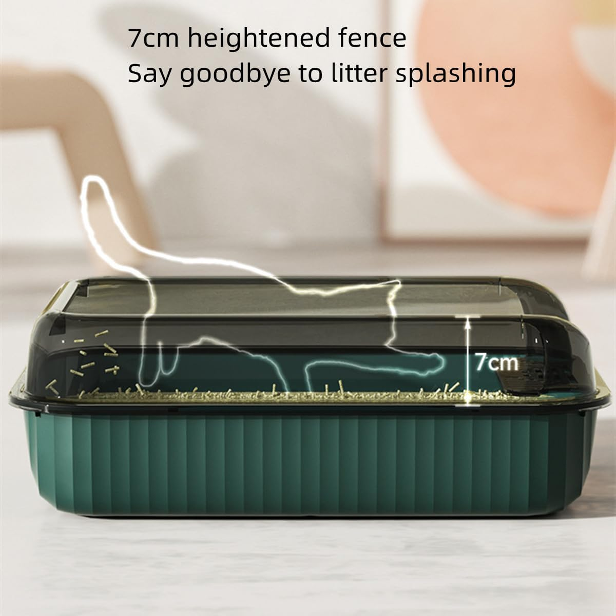 Deep Pan Large Cat Litter Box, Deep Pan Litter Pan, Spacious Size for Large Cats, Washable, BPA Free, 20 * 14In（Free Scoop） (Green) - Blue image number 6