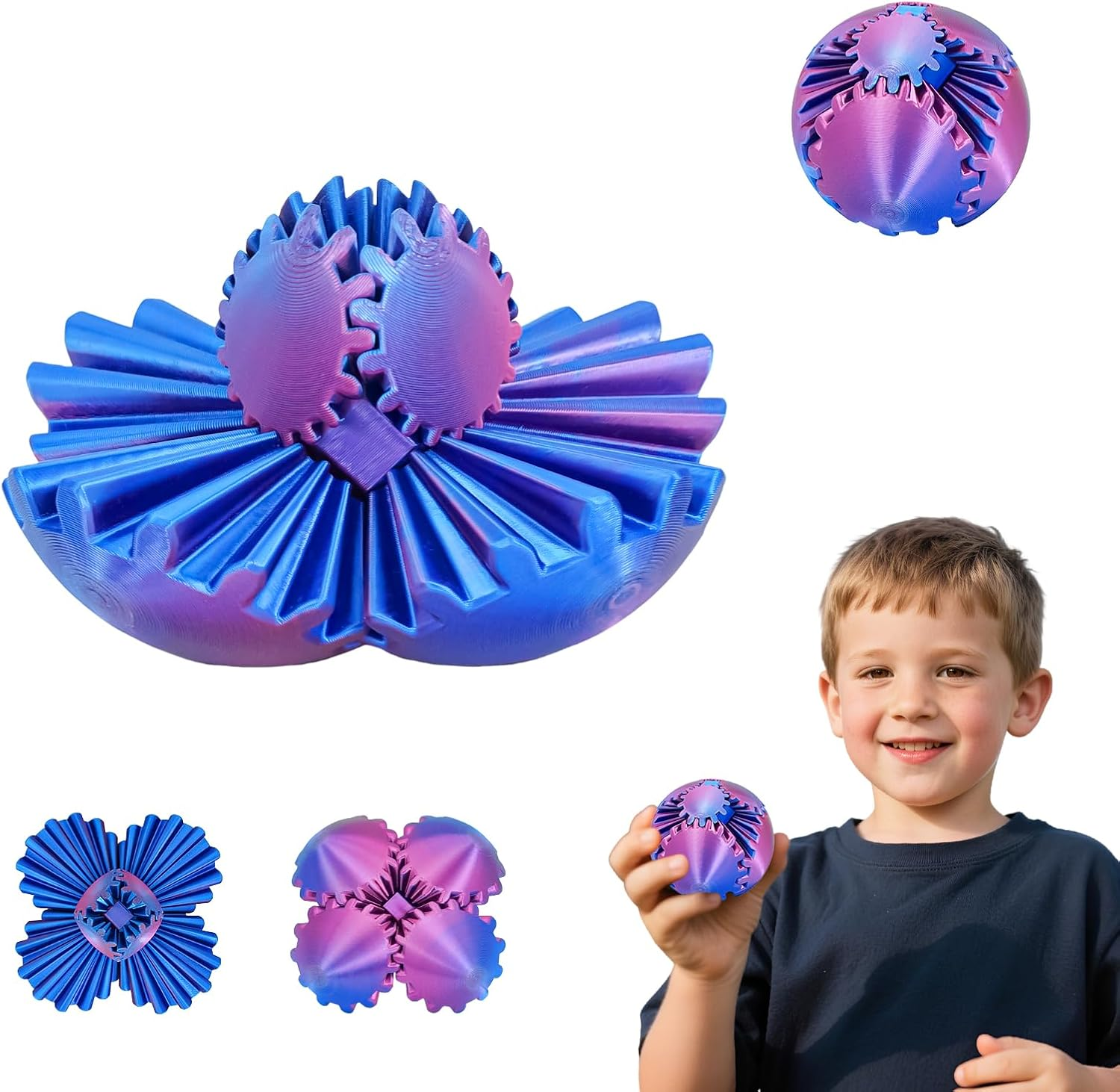 Gear Ball 3D Printed Fidget Toy Spinning Gear Sphere for Stress Relief Anxiety Fun Desk Toy for Adults Kids Stocking Filler Gifts Birthday Christmas (Purple, Diameter: 2.5 In) image number 3