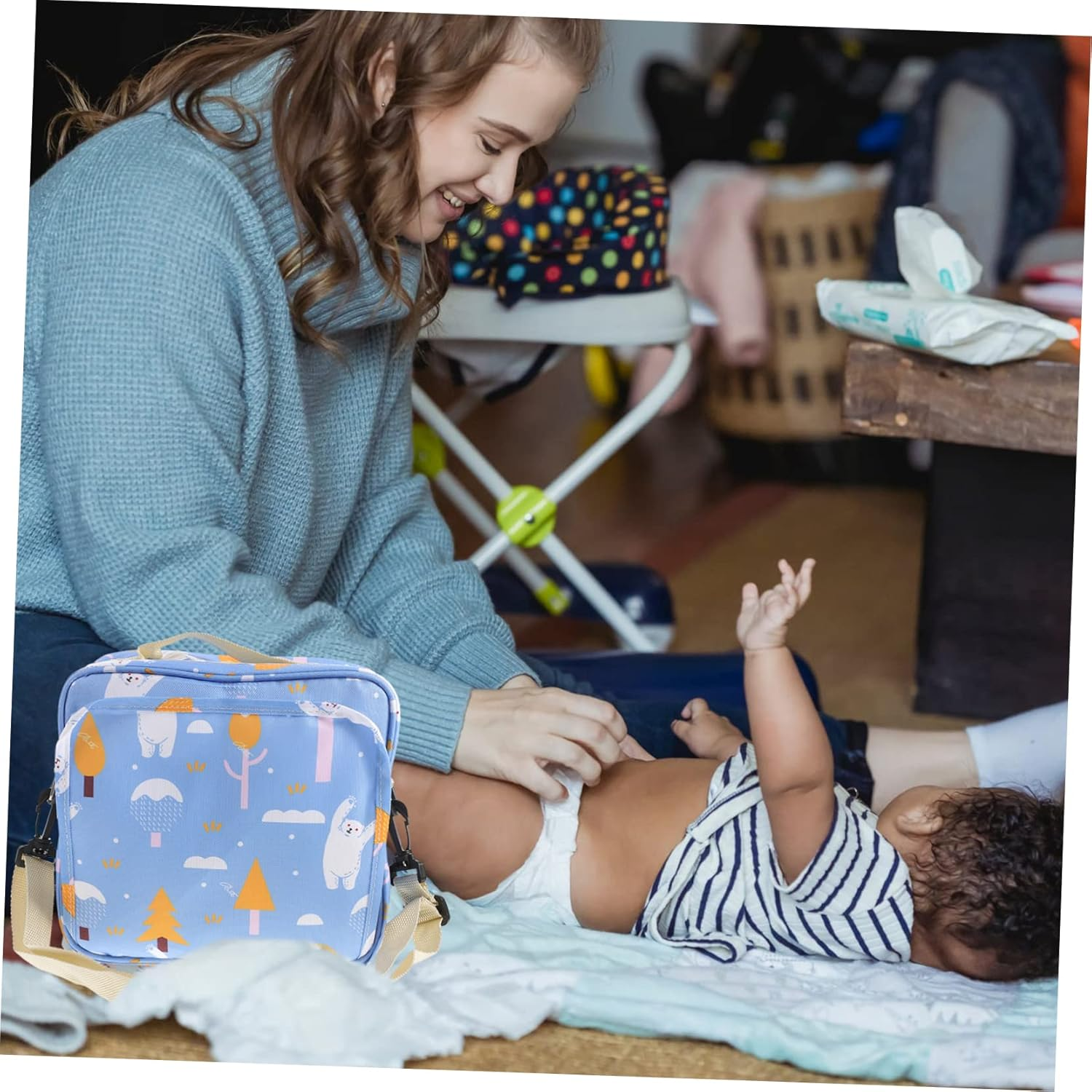 Large Portable Diaper Bag Tote for New Moms Multifunctional Baby Diaper Organizer Tote Shoulder Strap Travel and Outdoor for Mommy Care image number 3