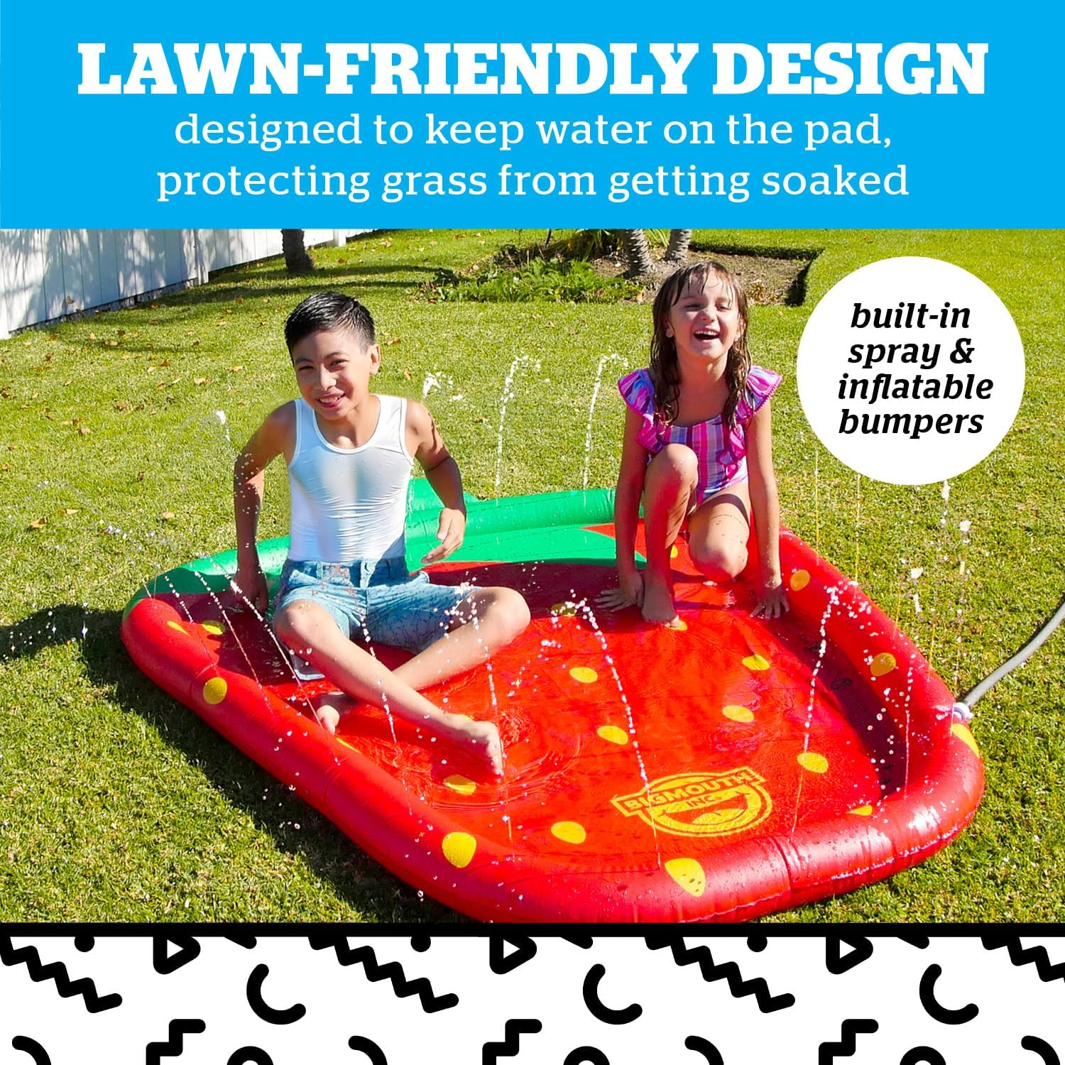 Bigmouth Strawberry Splash Pad Sprinkler, Inflatable Outdoor Water Toy for Kids, Fruity Summer Play Mat with Sprinklers, Fun Backyard Activity for Ages 3+, Easy Setup image number 2