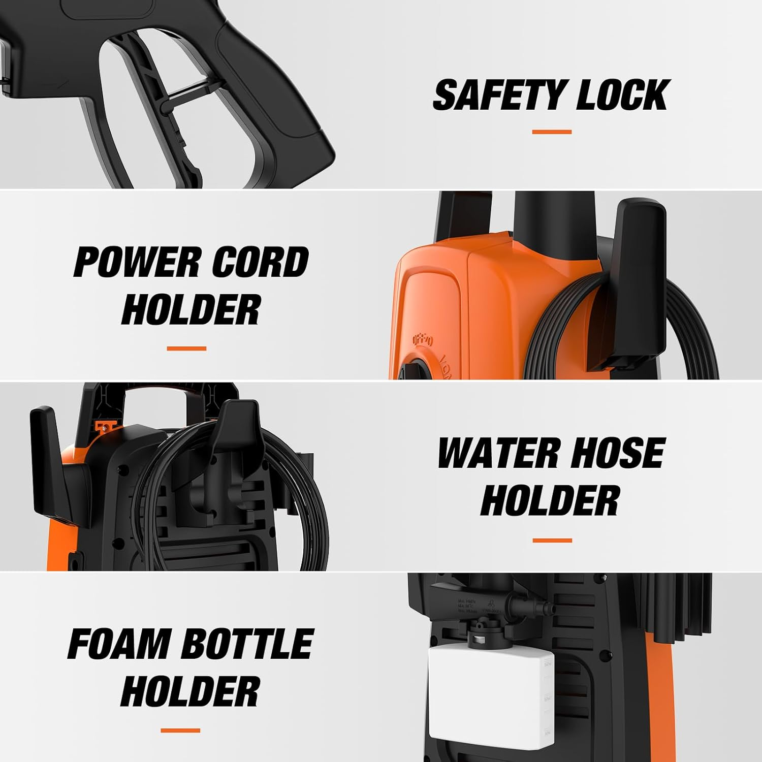 ADVWIN 3500PSI Pressure Washer, 2000W Electric High Power Washer Adjustable Spray Gun with 5M High Pressure Hose, Power Cleaner Machine for Cars/Fences/Driveways/Patios/Home Cleaning, Orange