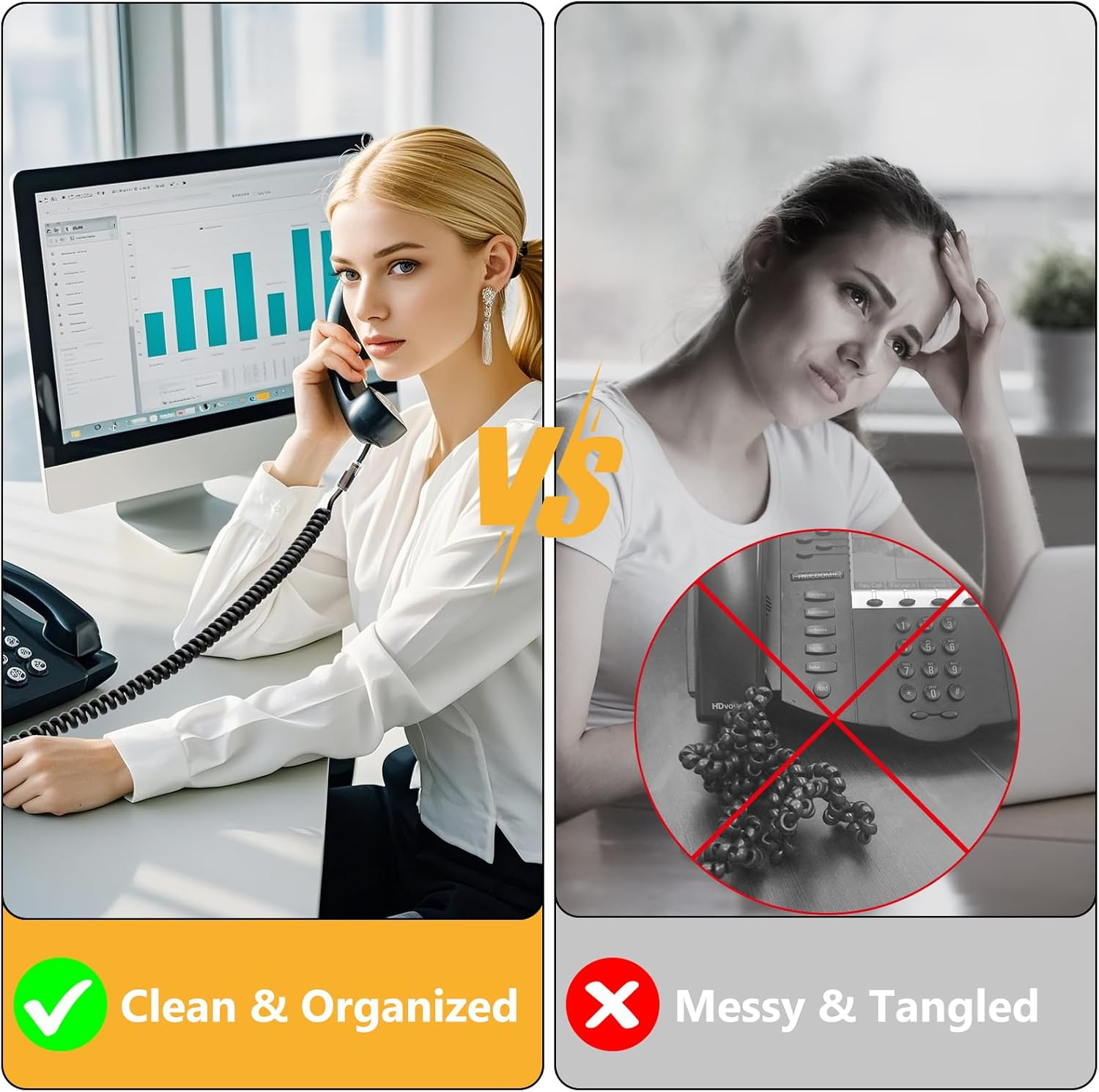 Telephone Cord Detangler, Uvital Anti-Tangle Phone Cable 360 Degree Rotating Landline Swivel Cord Untangler Black (2 PCS) image number 2