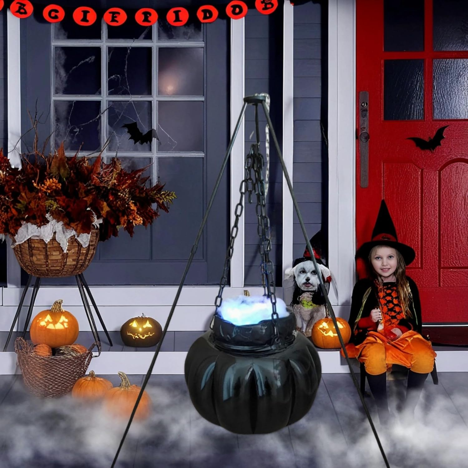 Halloween Cauldron, Inflatable Witches Bowl Candy Bucket on Tripod for Halloween Decoration image number 3