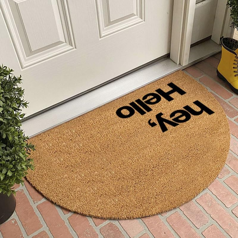 Front Door Mat outside Entrance 45Cm X 75Cm, Non-Slip Low Pile Outdoor Doormat Faux Coconut Coir Half Circle Heavy Duty Outdoor Mats for Front Door Back Door, Home