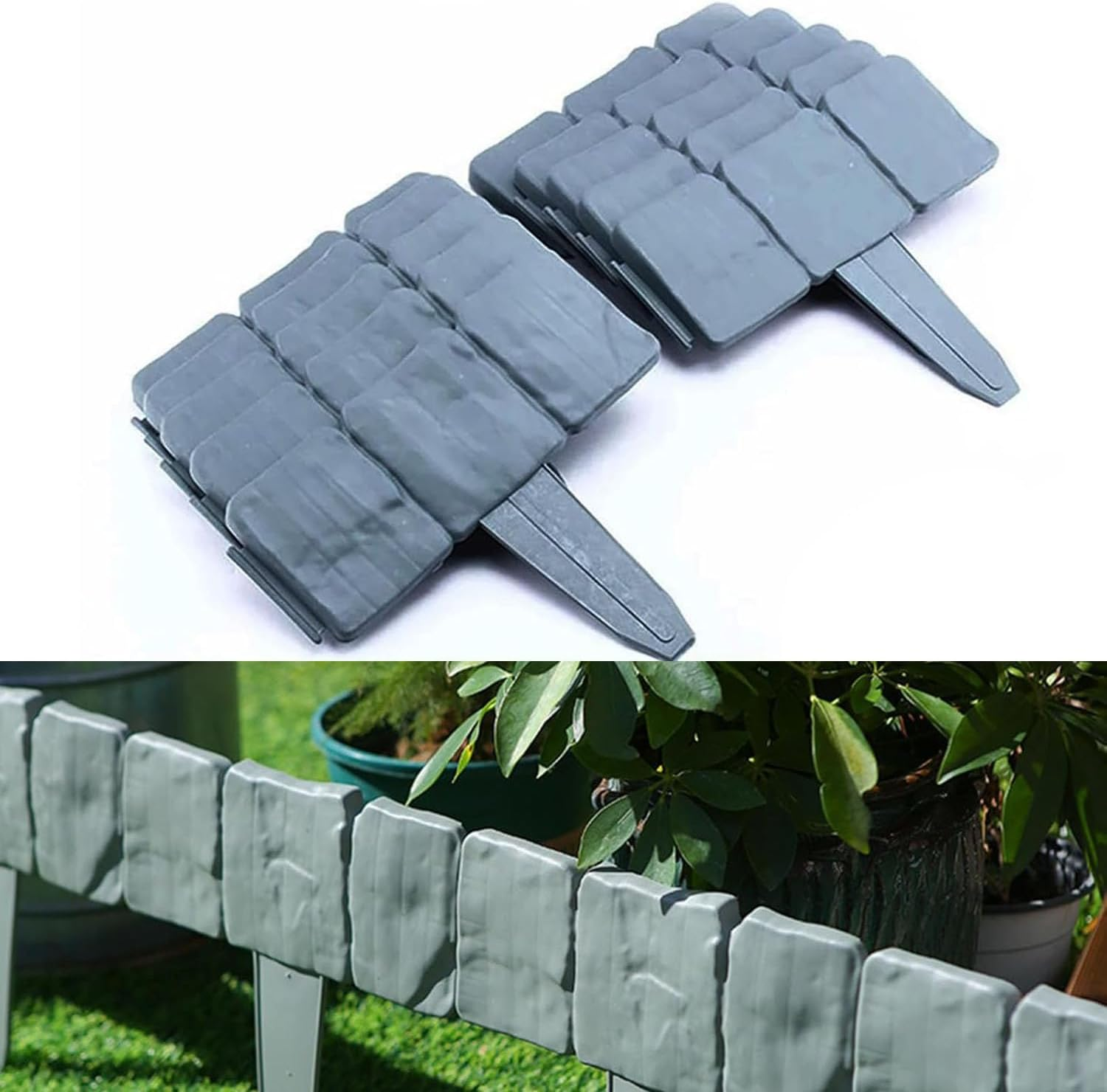 20 PCS Lmitation Stone Effect Fence,Garden Landscape Edging Borders,Plastic Fencing Lawn Border for Plant Flower Bed Decorative,Grey Lawn Edge for DIY Outdoor Patio Balcony Yard Landscaping