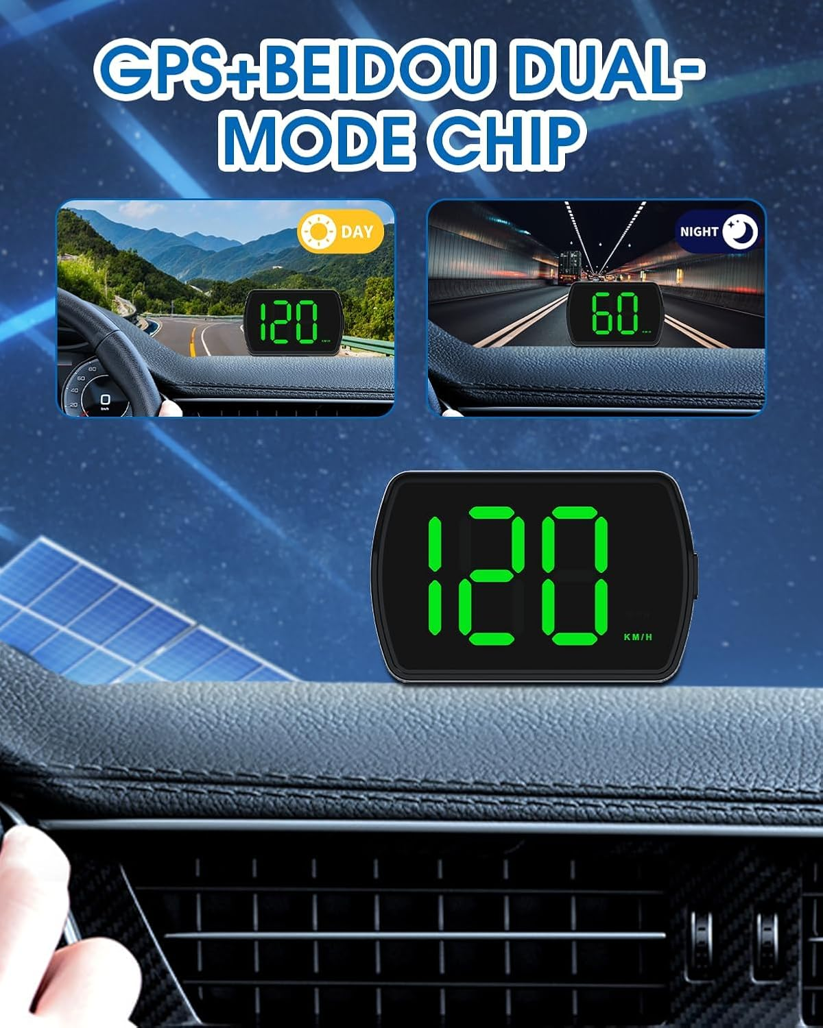 GPS Car HUD Digital Speedometer KM/H Speed Meter with LED Large Font Head up Display, Universal Plug Play for Car Truck Motor SUV Golf Cart All Vehicles, Large Screen High-Definition Display (Black) image number 4