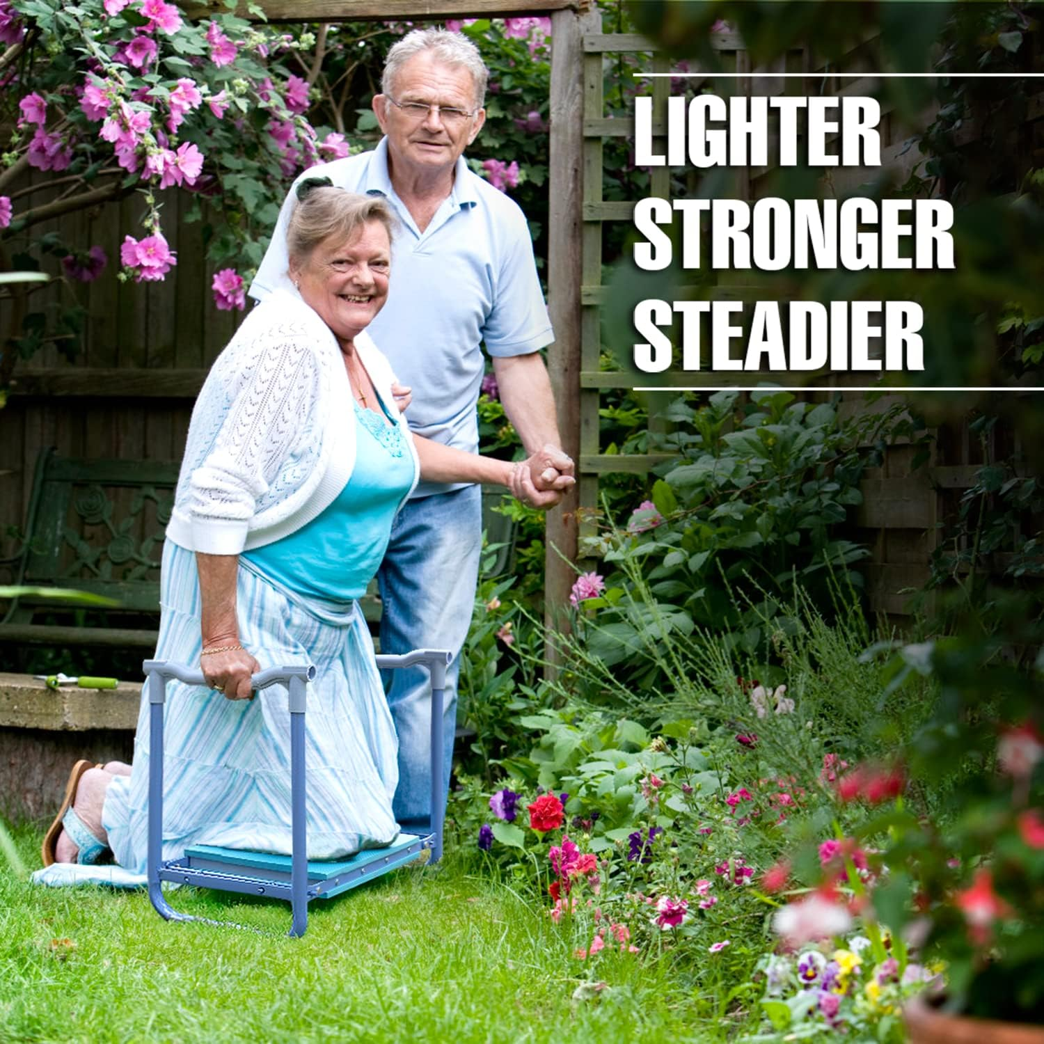 Jardineer Folding Garden Kneeler and Seat, 10 Inch Wider Kneeling Bench Stool, Portable Gardening Workseats with Tool Bag and Padded Cushion image number 1