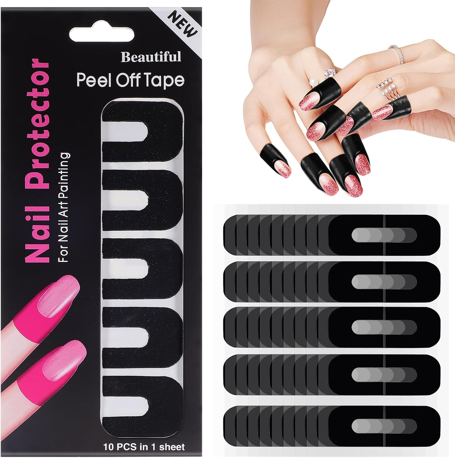 OHPHCALL 100Pcs Nail Polish Protector for Fingers U Shape Latex Nail Polish Barrier Peel off Skin Cuticle Protector Nail Guard Tape for Nail Stickers Painting Manicure Black image number 2