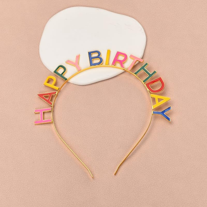 Birthday Headband Crown Rainbow Color Happy Birthday Hat Headpiece Bday Gifts for Women Men Girls Boys Birthday Props for Photoshoot Bday Birthday Party Accessories Favors Decorations image number 2