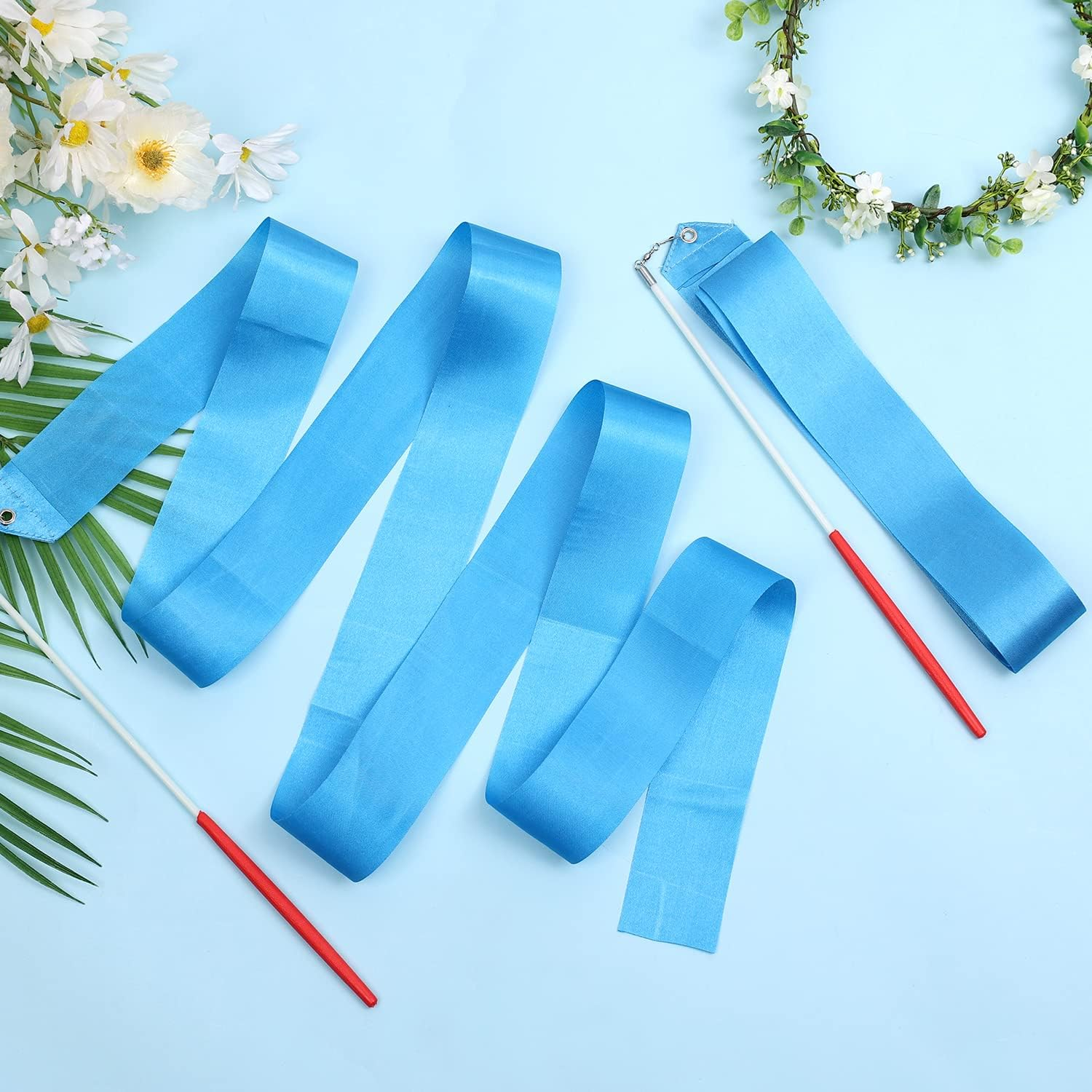 KINBOM 2Pcs Dance Ribbons, 78.7 Inch Long Twirling Dancing Ribbon Gymnastics Ribbon Streamers for Kids Artistic Dancing Training Party, with Ribbon Dancer Wand - Green image number 3