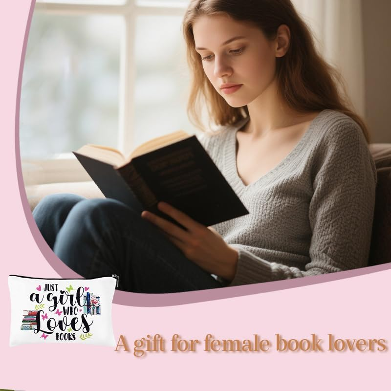 Book Lovers Gifts Makeup Bag Bookworm Bookish Women Christmas Birthday Gifts for Reader Book Lover Girls Inspirational Gift Librarians Just a Girl Who Loves Books Cosmetic Bags image number 5
