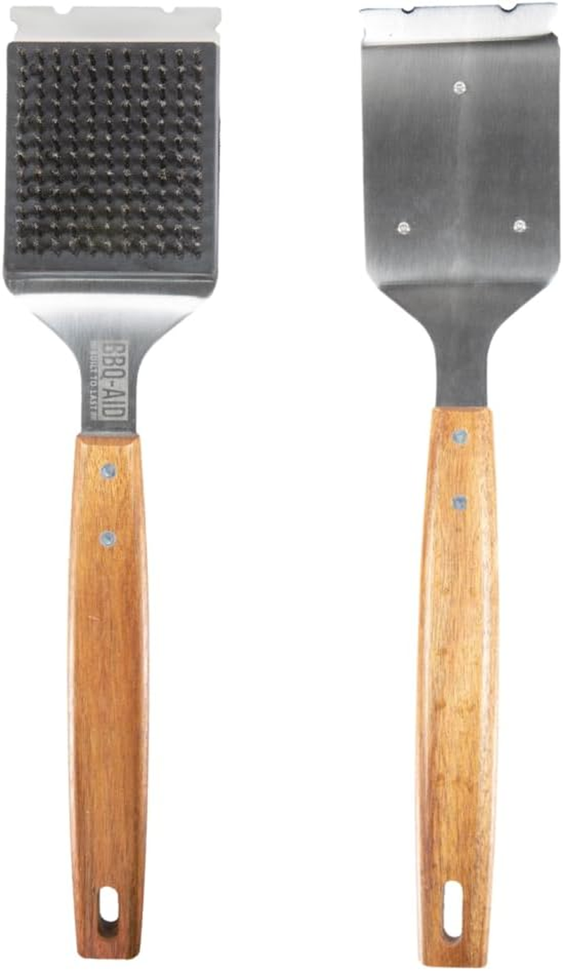 Bbq-Aid Barbecue Grill Brush and Scraper ? Extended Large Wooden Handle and Stainless Steel Bristles ? No Scratch Cleaning for Any Grill: Char Broil & Ceramic ? image number 4