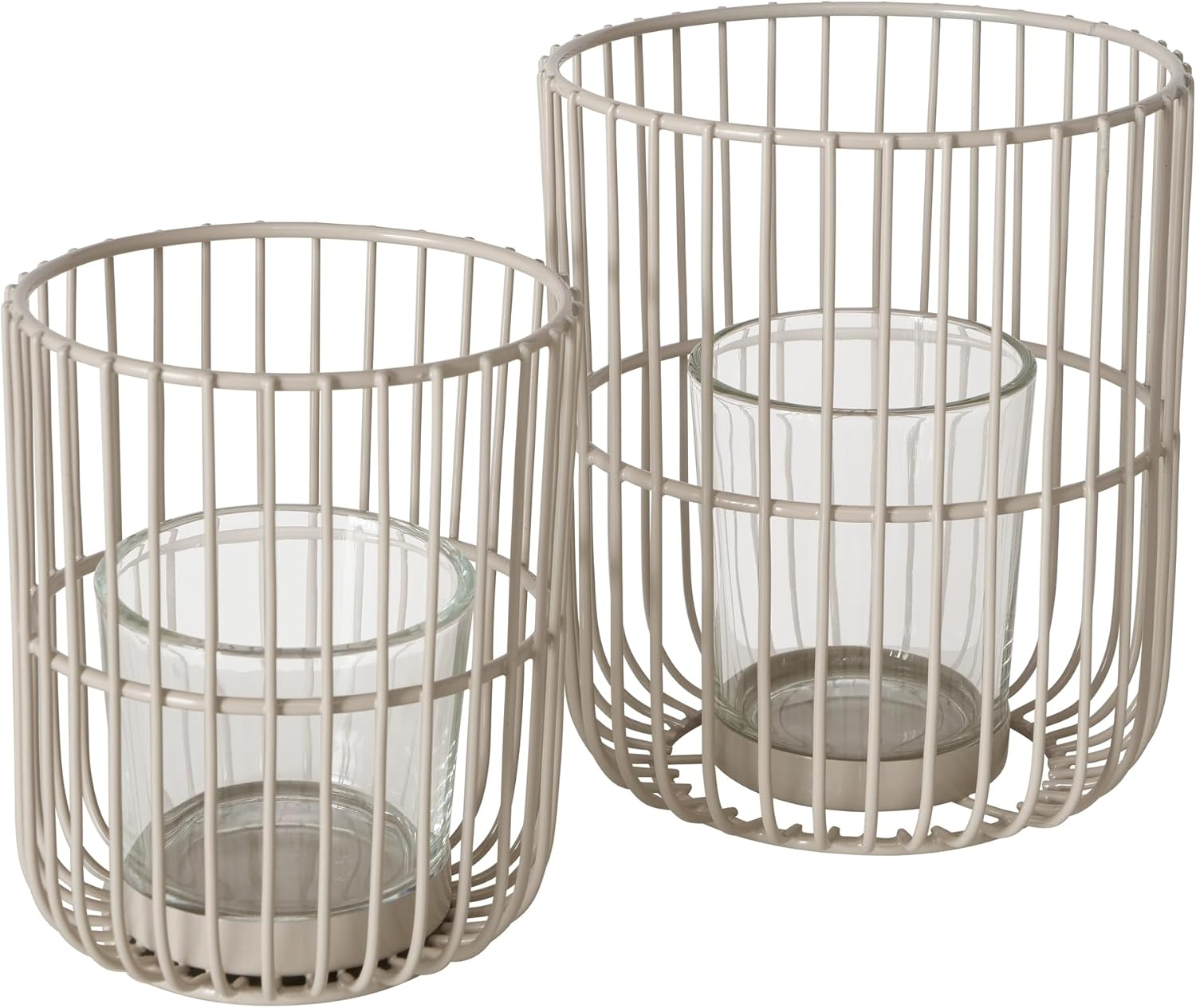 Boltze Cindy 2045316 Tea Light Holder Set of 2, Beige, Iron, Glass, 14-20 Cm High, Modern Design, Garden Decoration, Table Decoration, Candle Accessories, Lantern, Tea Light Glass image number 3