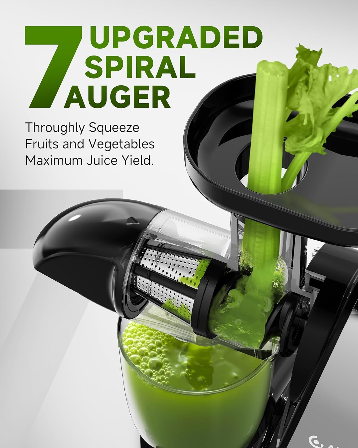 AMZCHEF Cold Press Juicer for Whole Fruits and Vegetables,Masticating Slow Juicer Machines with Reverse Function, High Juice Yield, Easy to Clean, BPA Free Juice Extractor with 2 Cups and Brush，Gray