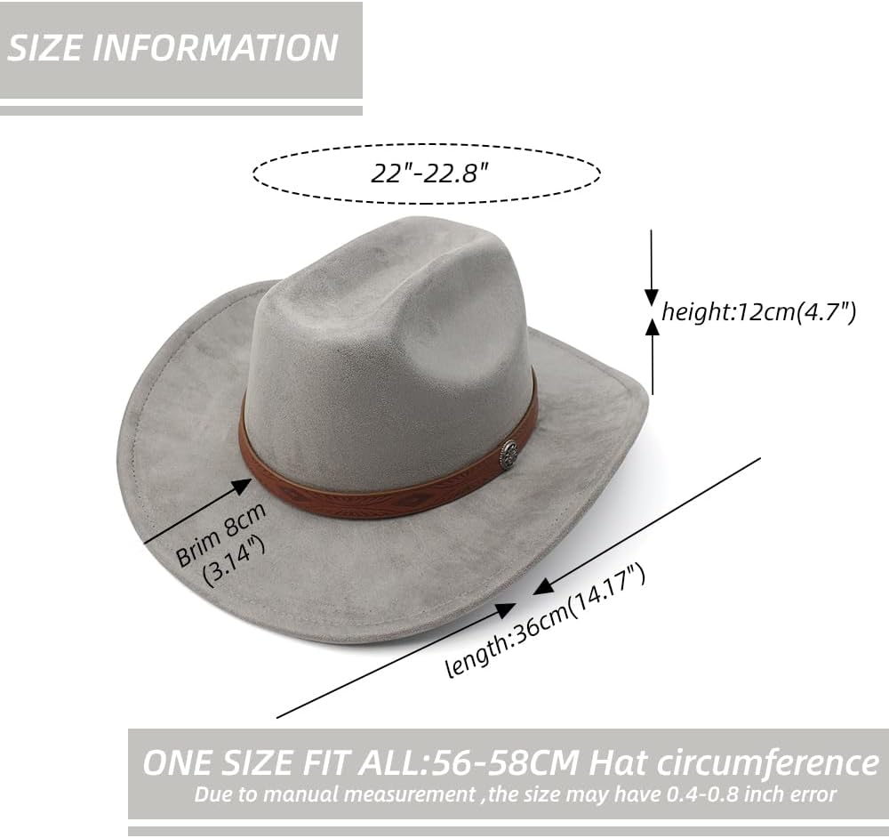 LIDHAY Cowboy Hat for Women Men Wide Brim Cowboy Cowgirl Hats Western Suede Cattleman Cowboy Hats - Coffee image number 4