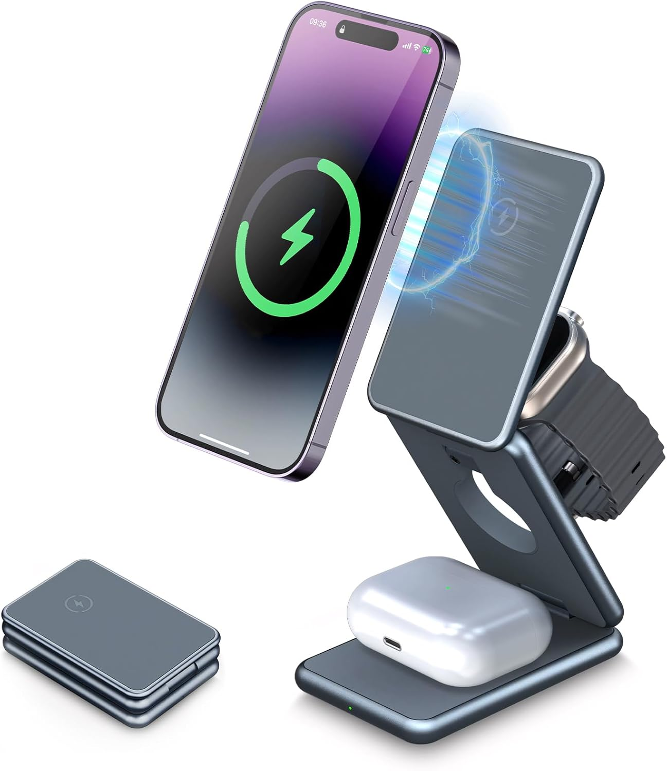 Foldable 3-In-1 Inductive Charging Station, Mobile Phone Charging Station for Phone and Apple Watch, Inductive Wireless Charging Station, 15 W Wireless Charger for Phone 8-14, for Apple Watch S1-S8/SE image number 6