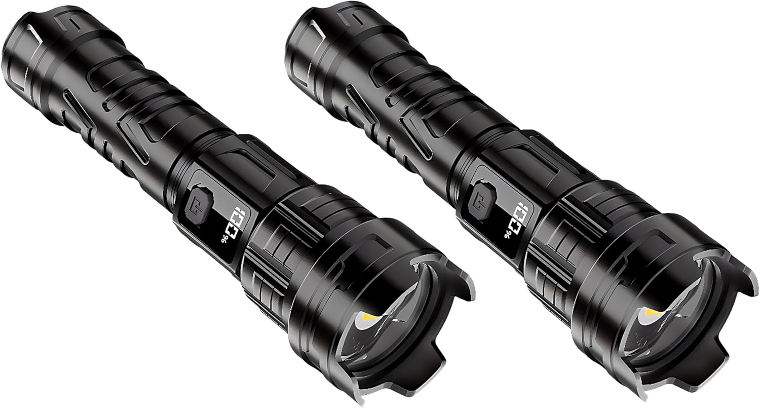 Tip: Pack of 2 LED Torch Extremely Bright with Zoom - IP65 Waterproof, Built-In 18650 Battery, ABS Plastic, USB-C Rechargeable, Robust, Shockproof, for Outdoor, Camping & Emergencies image number 3