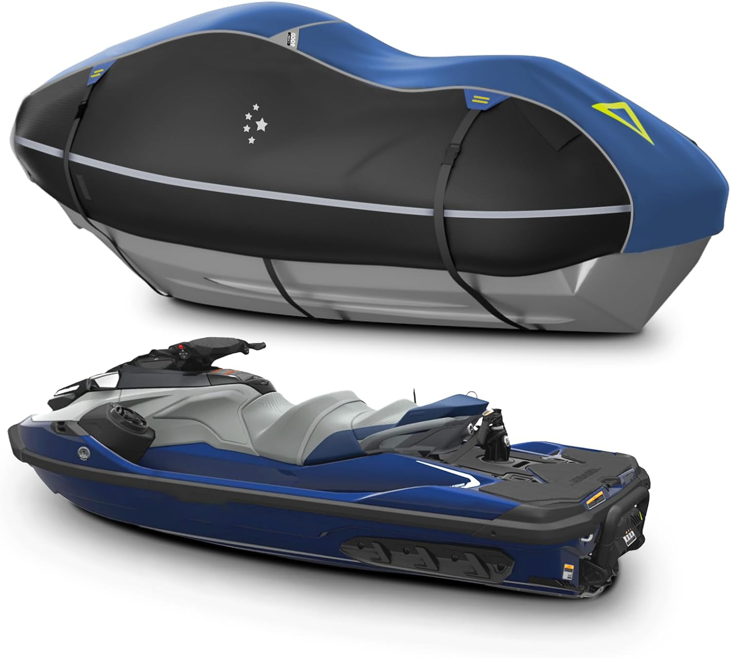 LI LIBZAKI LIBZAKI Jet Ski Cover PWC Cover 2-3 Seats Heavy Duty Waterproof 600D UV Resistant Fits for Yamaha Sea-Doo Kawasaki up to 136~145'' Blue/Black