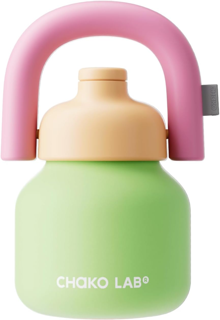 Water Bottle with Straw and Carry Handle | Wide Mouth Vacuum Insulated Stainless Steel Metal Thermos Bottles | Reusable, Leak-Proof and Bpa-Free | 33Oz (Pink&Green)