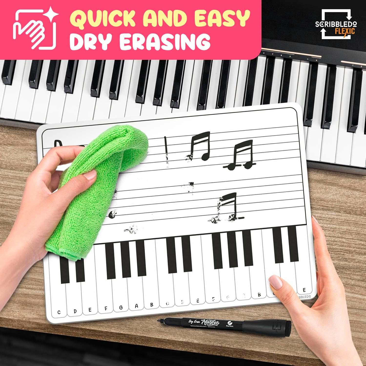 SCRIBBLEDO Keyboard Practice Dry Erase Sheets 11&rdquo;X14&rdquo; Music Staff Whiteboard Sheets Musical Key Learning Music Teacher Classroom Supplies Must Haves Pack of 10 image number 6
