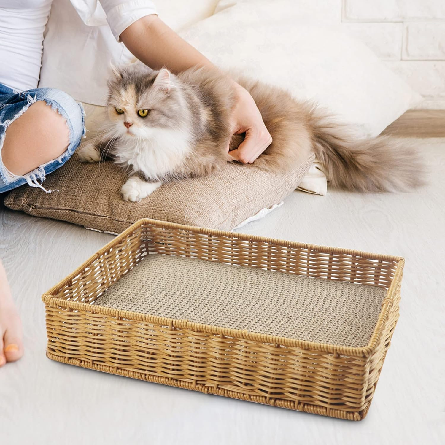 LELE LIFE Pack of 3 Cat Scratchers with Sturdy Lounge Basket, Double-Sided Cat Scratching Pad, Cardboard Scratching Board, Cat Scratching Board Post, Cat Scratcher for Indoor Cats image number 2