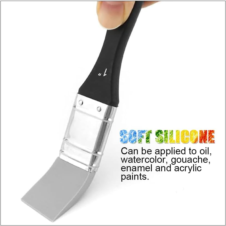 Pichcppo 2Pcs Silicone Paint Brushes, Sturdy Flat Silicone Paint Brush, Flexible, Wide & Narrow, for Acrylic Paints, Grey image number 2