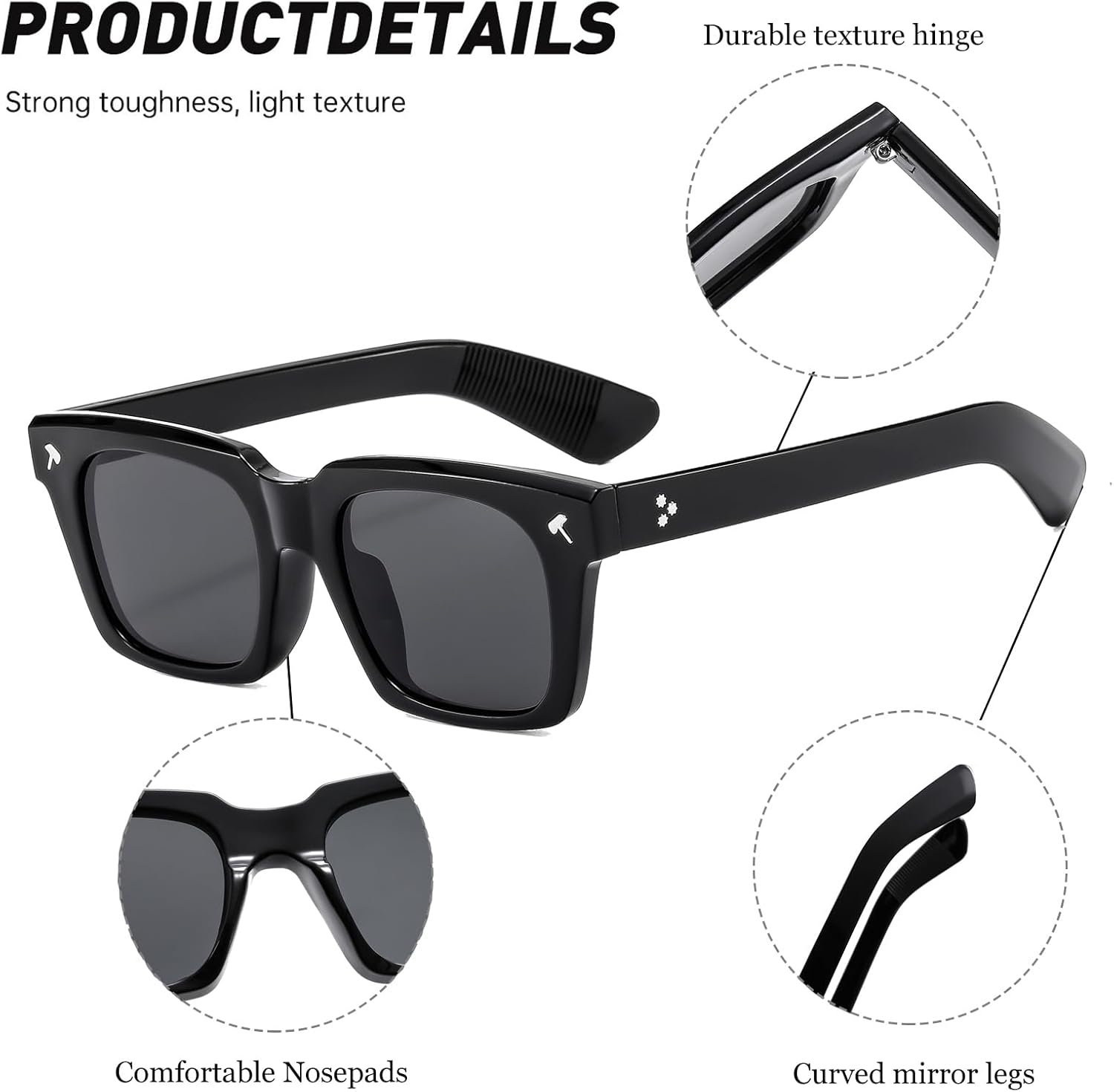 LJCZKA Rectangle Thick Frame Sunglasses for Women Men Retro 90S Square Glasses UV400 Protection for Driving Eeywear image number 4