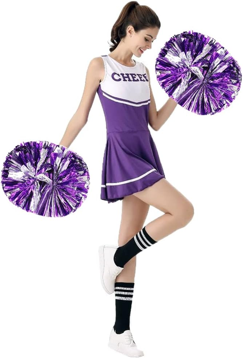 4 Pack Cheerleading Pom Poms,Metallic Cheer Pom Poms with Training Baton Handle for Team Sport Spirit Squad Bulk Cheerleaders(Purple and Silver) image number 4