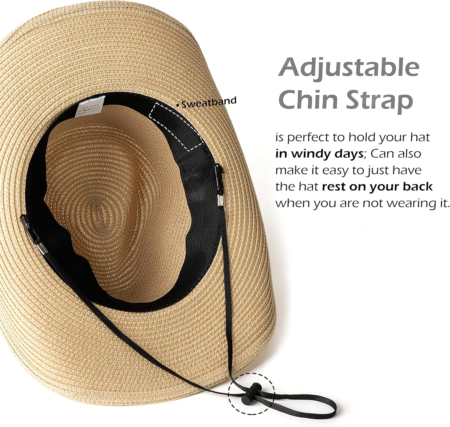 Gossifan Women'S Woven Straw Cowboy Hat W/Beaded Trim Band Hat Beach Holiday Sun Hats - A Belt Beige image number 5