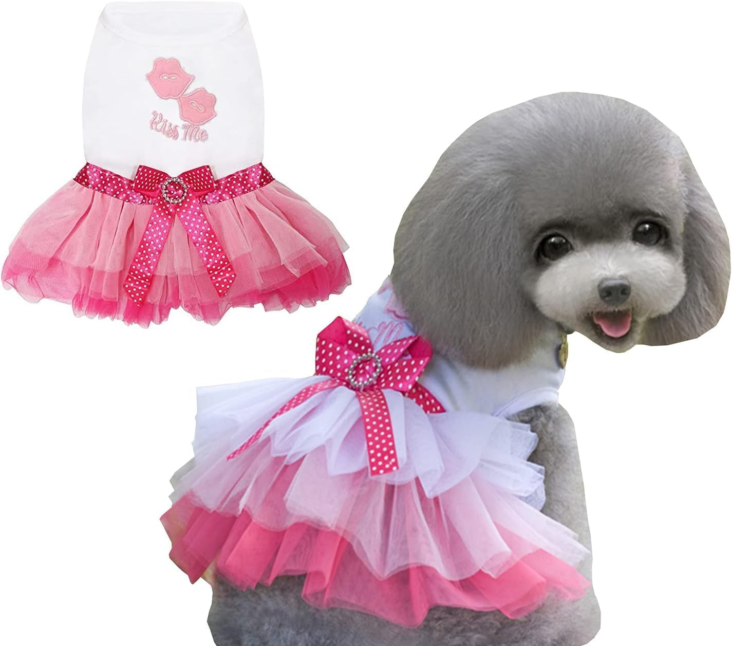 Dog Dress Luxury Puppy Skirt Dog Clothes Princess Dresses Wedding Evening Dress Skirt Red Lips Bowknot Dress for Small Dog Girl (Pink, S) image number 2