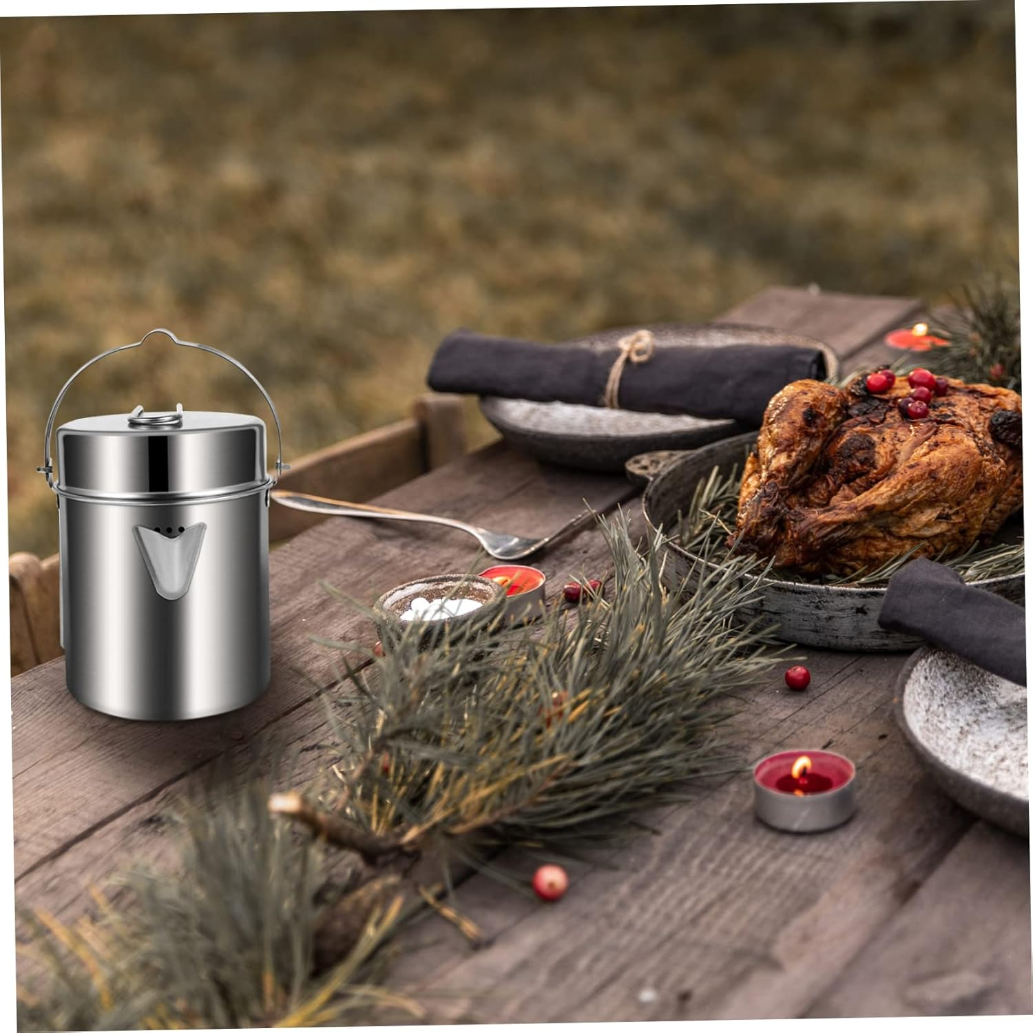 Foldable Handle Pot Stainless Steel Outdoor Kitchen Gear for Camping Hiking Picnic image number 3