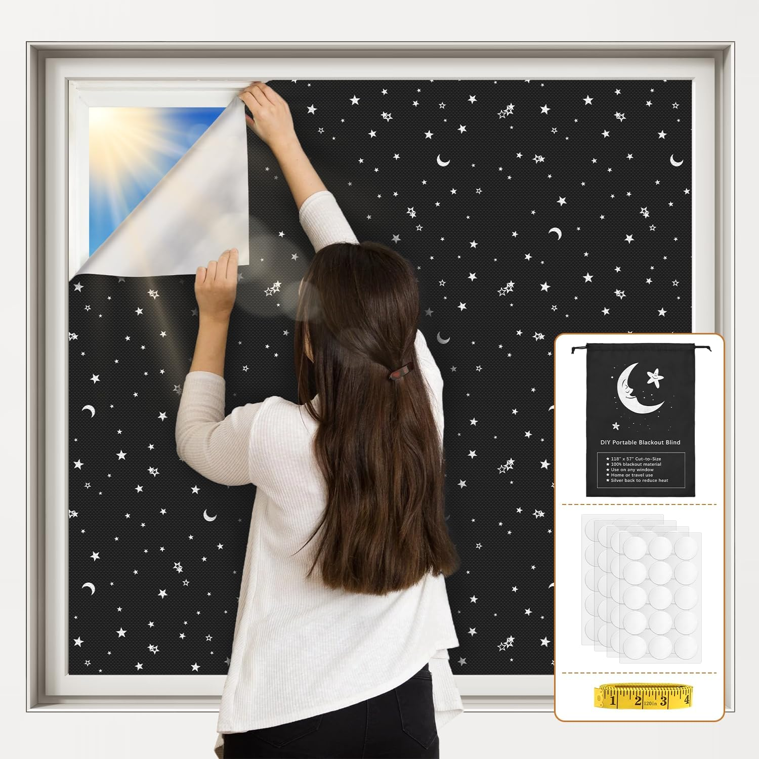 VANTEN 2024 Upgraded Blackout Curtains, 157" X 59" Blackout Shades, 100% Blackout Window Cover with Strong Hook and Loop Tapes, Temporary Blackout Blinds for Baby Nursery, Bedroom, Travel, Cars