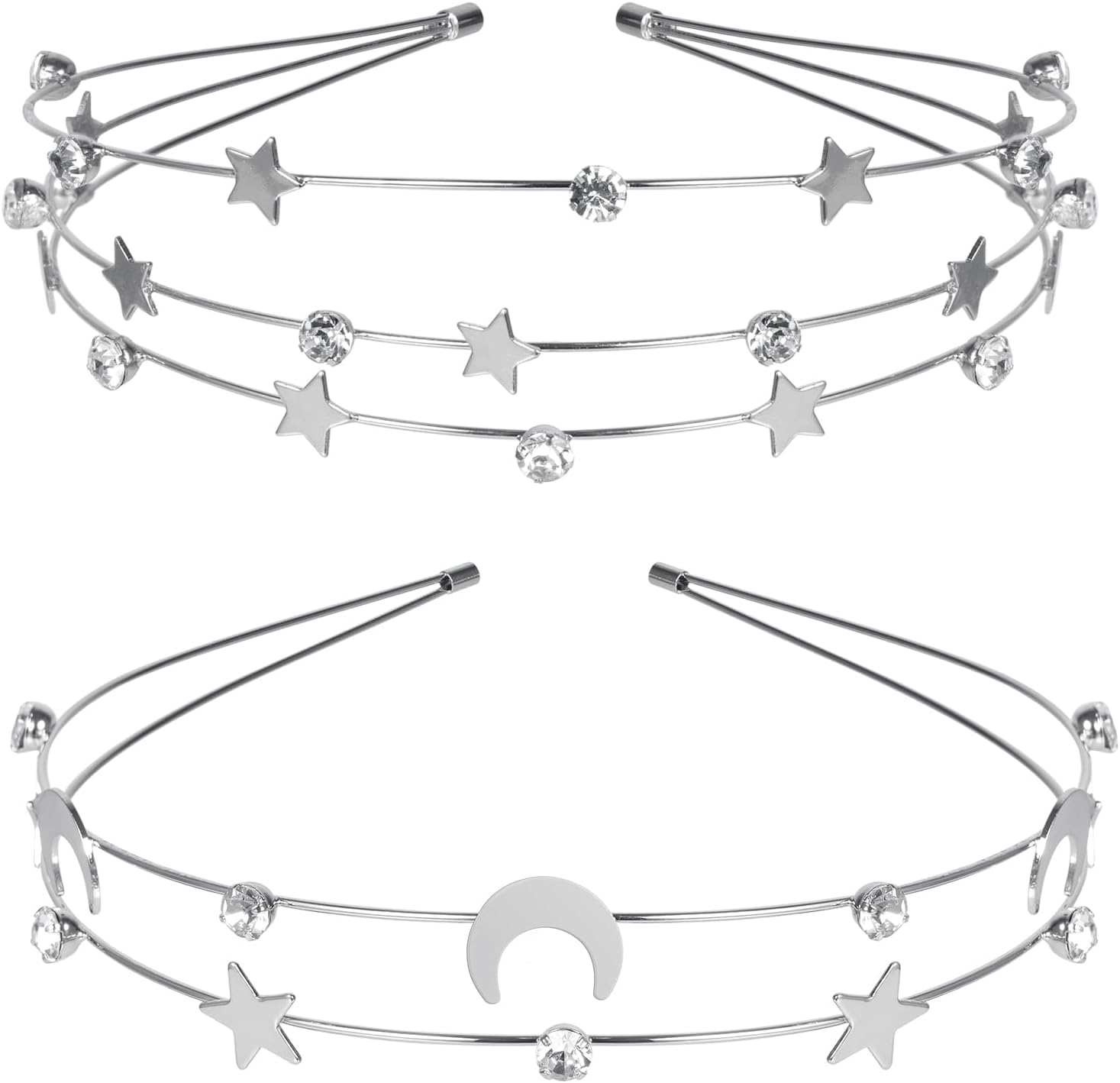 Yeomju Rhinestone Star Headband, Set of 2 Headband for Girls and Women, Flexible Design for Weddings and Celebrations, Elegant Handmade Stars Hair Band