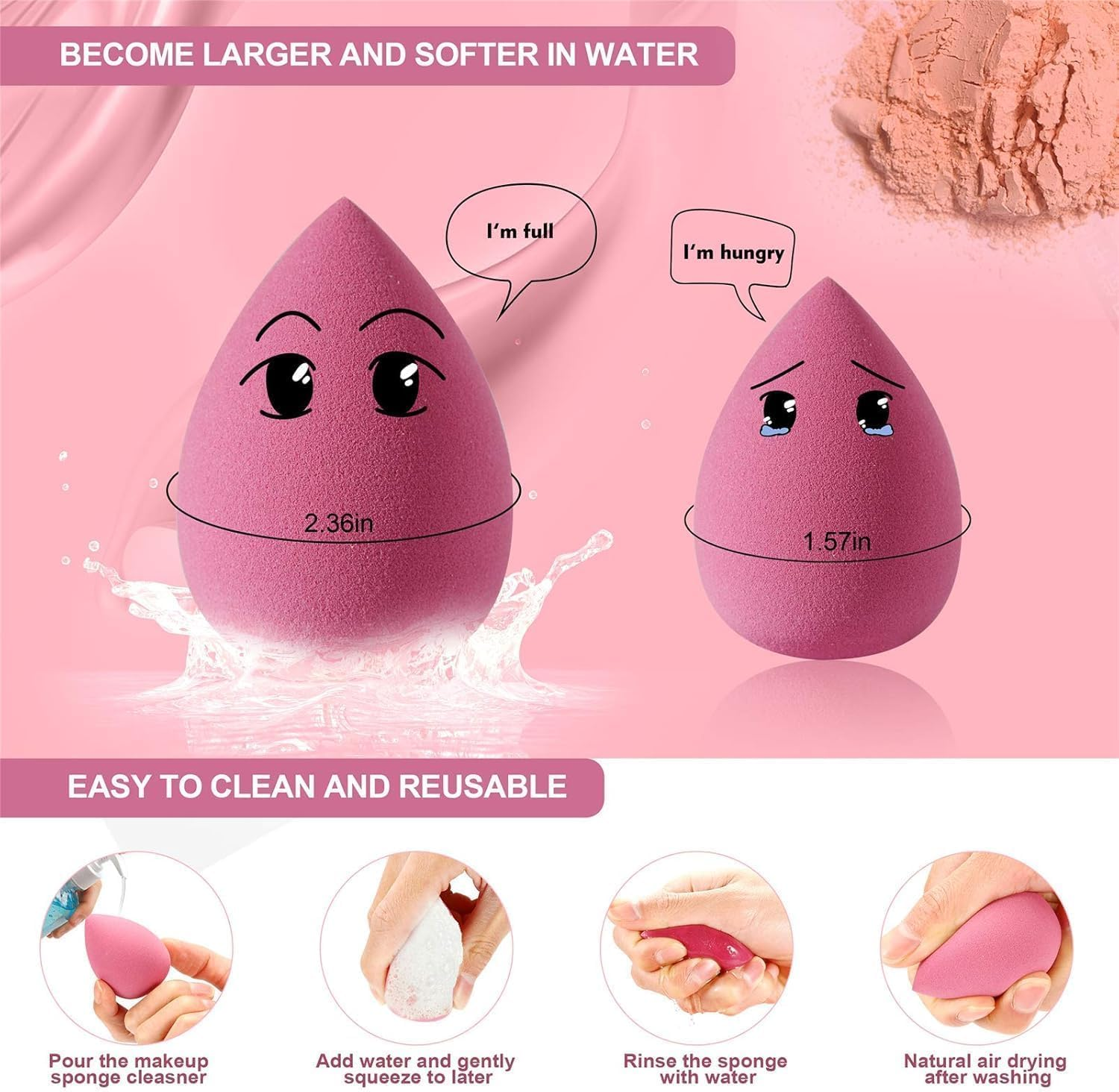 7 Pcs Makeup Sponge Blender Set 5 Shapes Beauty Blender Kit for Liquid Foundation Powder Cream & Sunscreen Latex-Free Cosmetic Applicators with Ergonomic Design image number 3