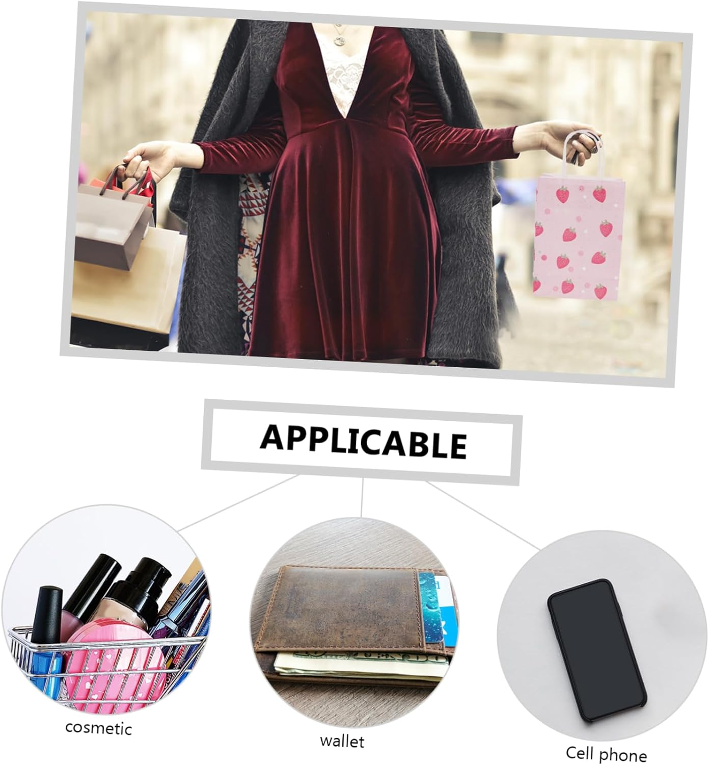 Partykindom 16Pcs Strawberry Present Bags with Handles Cute Paper Party Favor Bags for Birthday Showers and Holiday Festivals Small for Treats and Goodies image number 2