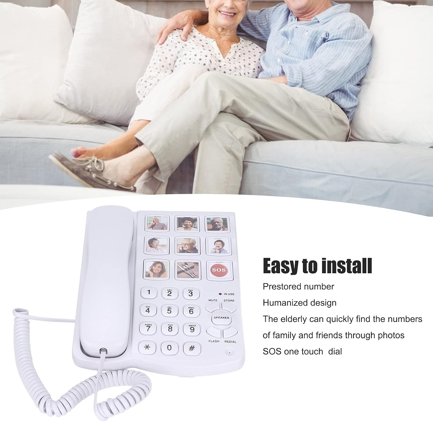 LD‑858HF Big Button Telephone,Plplaaoo Home Phone with Photo Buttons, Amplified Photo Memory Corded Landline for Seniors Elderly, Big Button Phone for Seniors, Dementia, Hearing Impaired