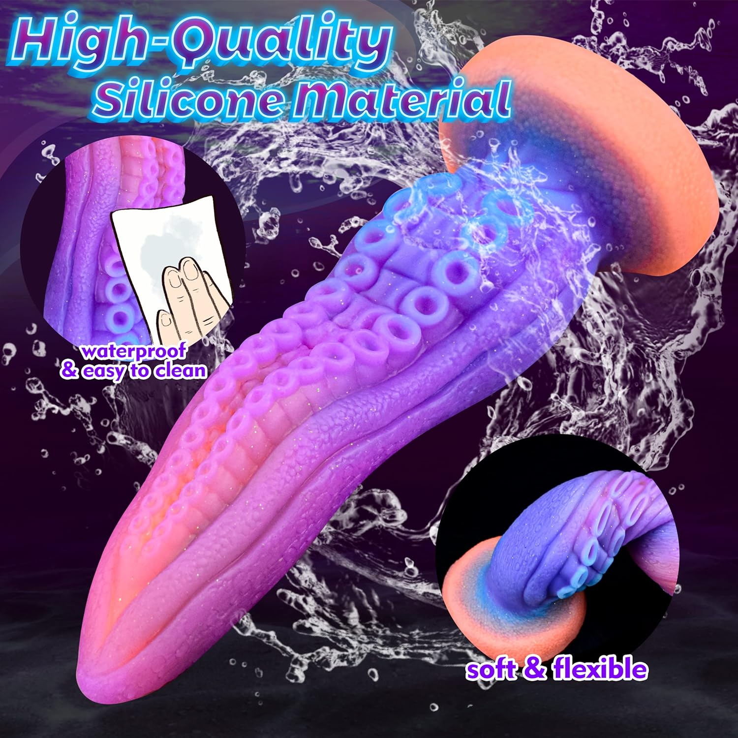9.6" Tentacle Realistic Dildo Luminous Octopus Dildo, Huge Silicone Dildo Plug with Strong Suction Cup Fantasy G-Spot Monster Dildo Adult Sex Toy for Men & Women Hands-Free Play image number 3