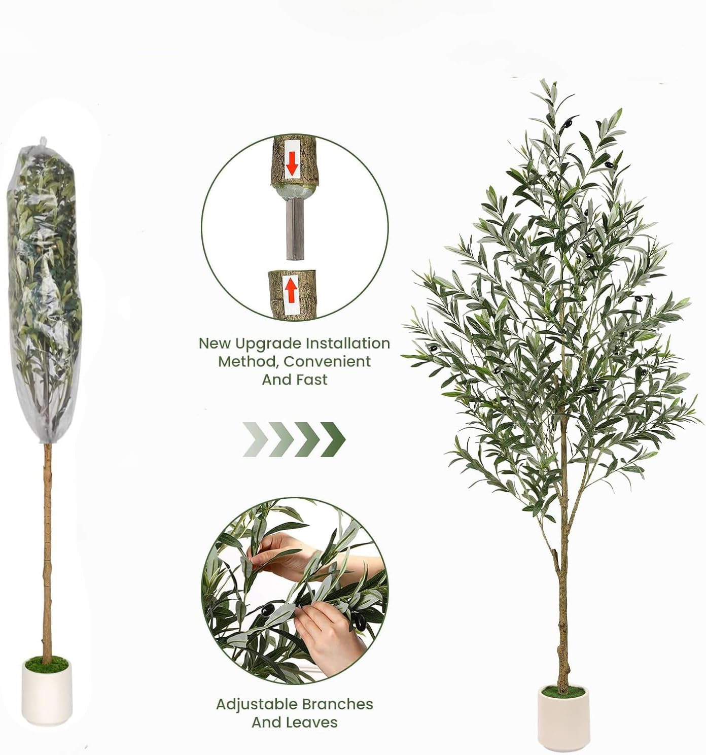 BESTONE Artificial Olive Tree Lifelike Artificial Plant with Natural Wood Trunk & Faux Fruits, Elegant White Pot, Modern Floor Decor for Indoor/Outdoor Home Office Living Room (152Cm/5Ft) image number 1